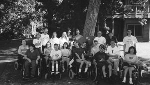 Camp Courage Campers and staff in the 1999 internet and college preview program pose for a group picture