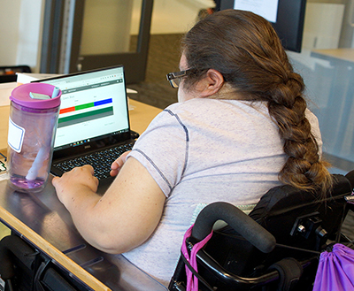 A student uses a computer.