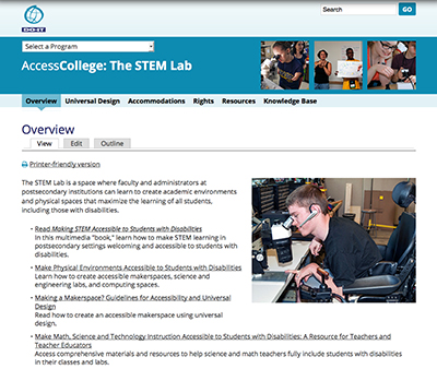 Screenshot of the AccessCollege: The STEM Lab Overview page