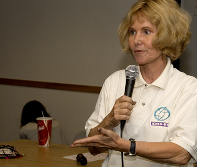 Photo of a DO-IT Director Sheryl Burgstahler giving a speech.